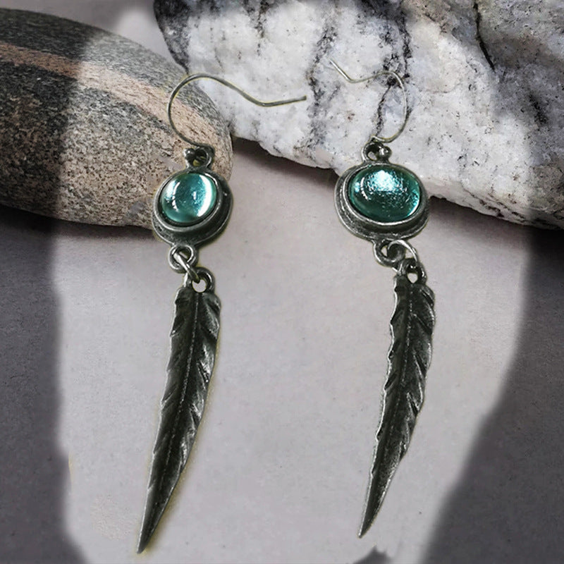 Wholesale Opal Feather Pendant Alloy Earrings